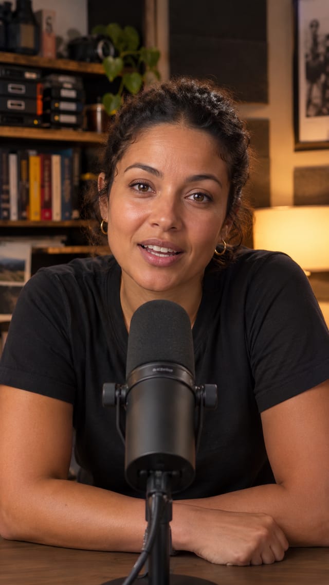 Scene still, made by the Podcast Testimonial Studio template